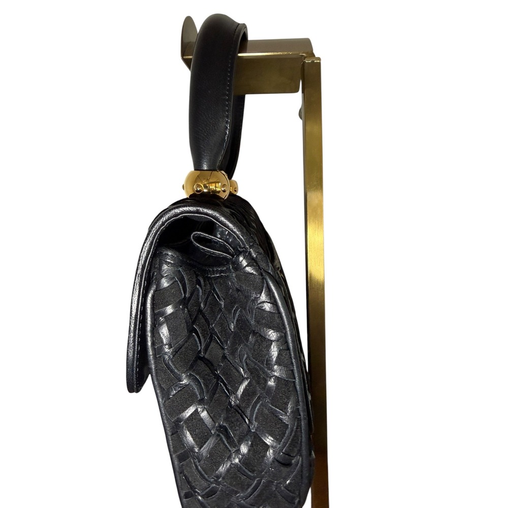 Vintage Bally Black Woven Suede Leather Top Handle Bag Gold Hardware - Picture 4 of 15